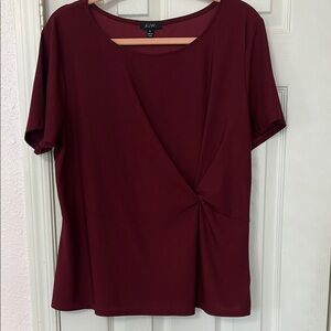 AUW Red V-Neck Blouse with Asymmetrical Style